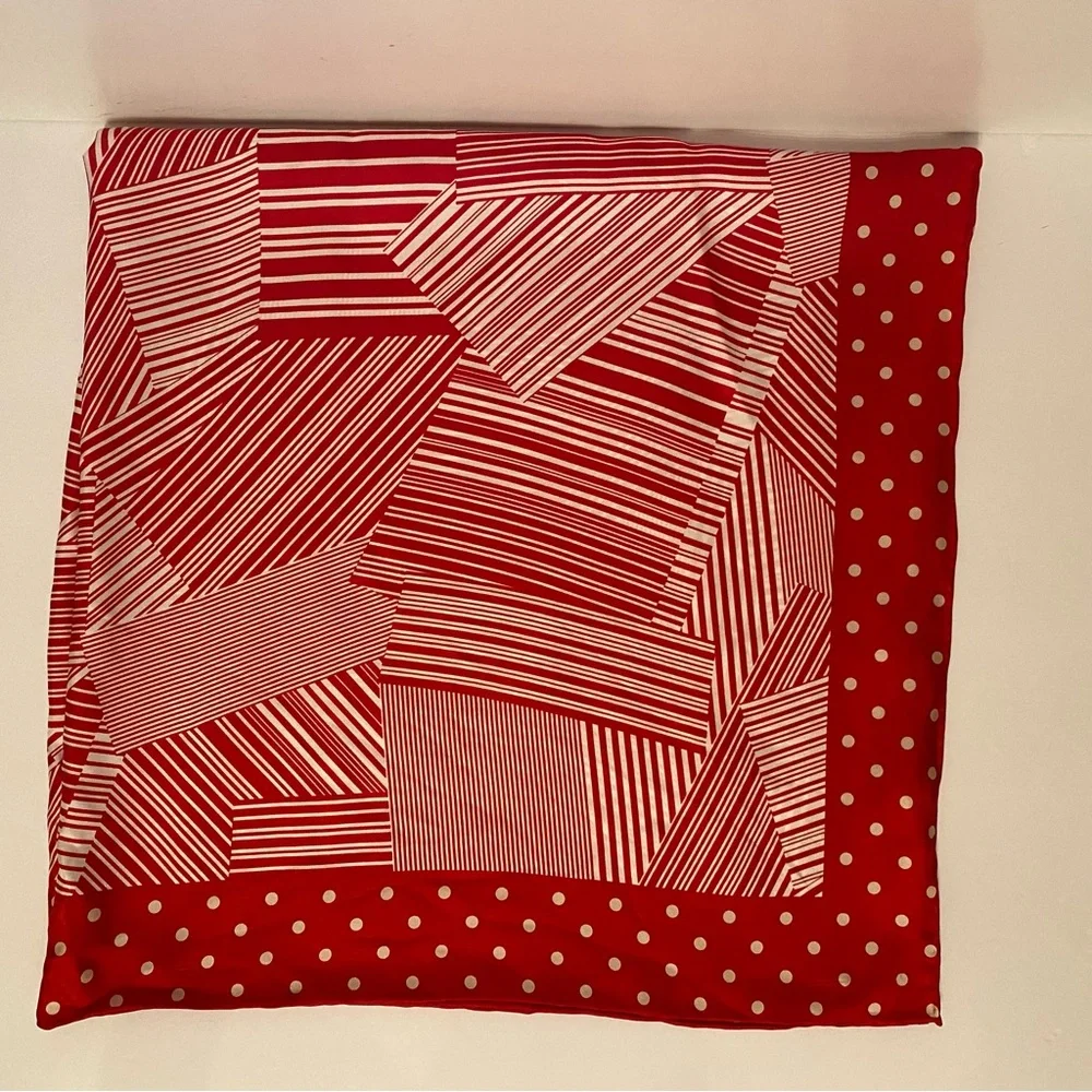 DONCASTER SCARF RED WHITE SILK DOT GEOMETRIC PRINT LARGE SQUARE